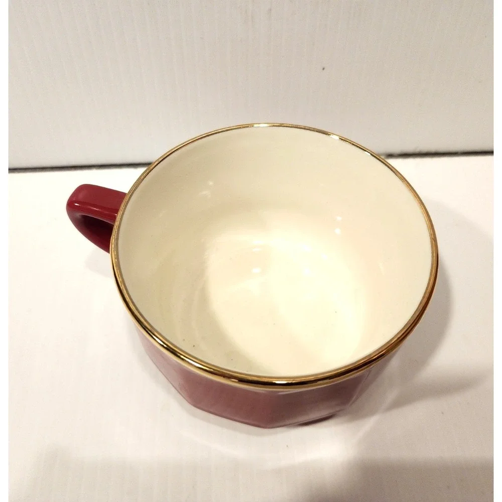Apilco Red panel Bistroware flat cup‎ with gold trim (1)